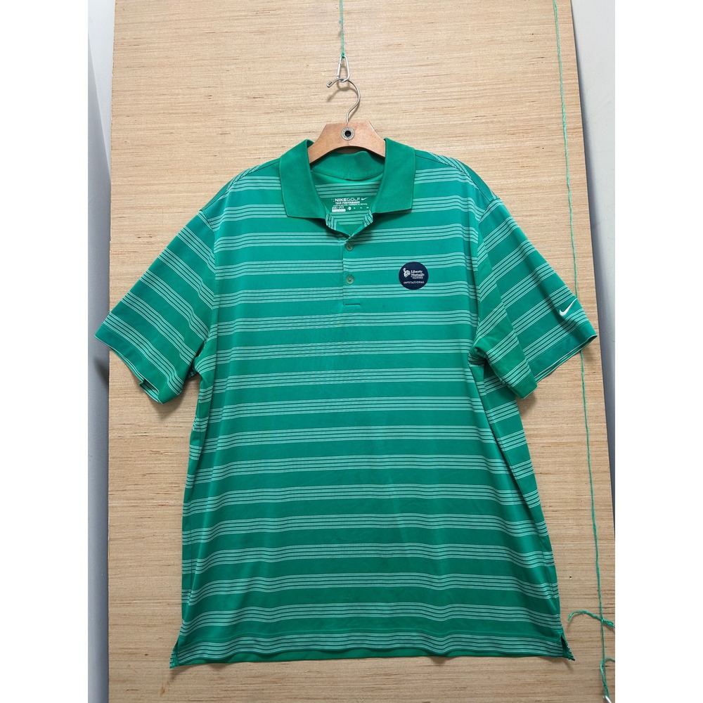 Nike Golf Tour Performance Dri-FIT Polo Shirt Mens XL Green Striped Liberty Logo